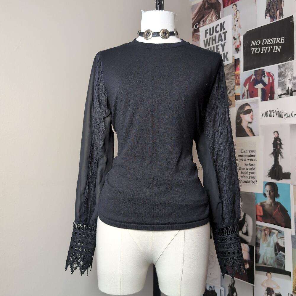 Black Long Sleeve Top with Lace Detail Goth